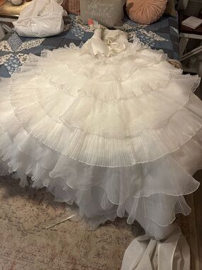 Wedding dress,Soft White Bridal Skirt with Layered Ruffles and Beaded Waist